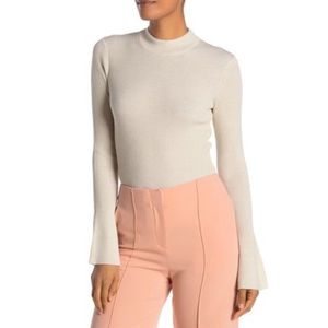 Diane Von Furstenberg Hadleight Bell Sleeve Metallic Wool Blend Knit Swe…